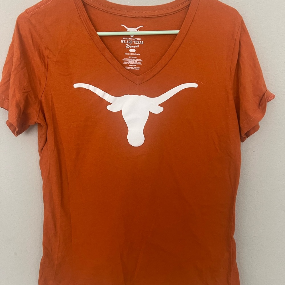 Texas Longhorns Burnt Orange V-Neck Womens Tee with White Logo